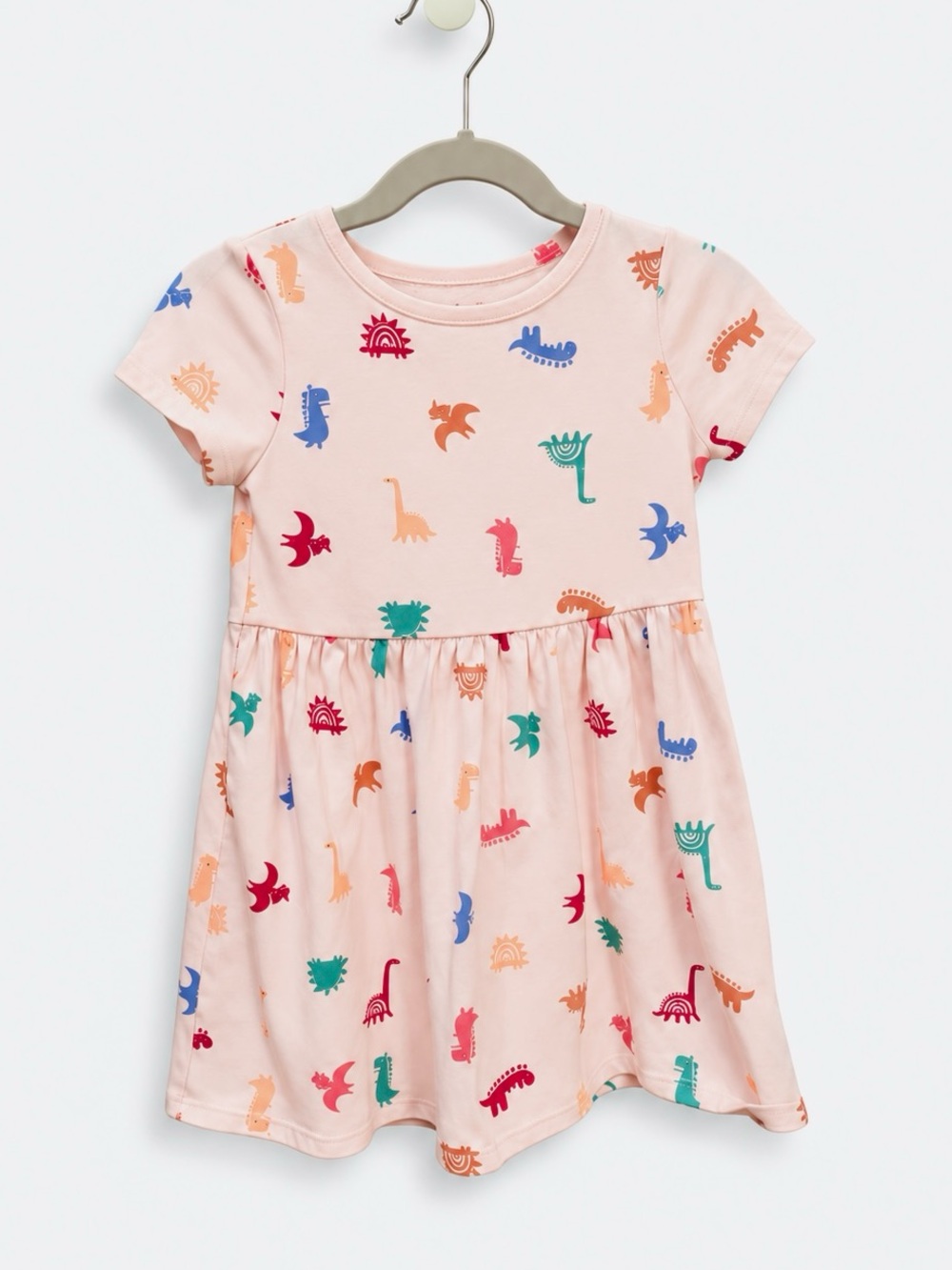 Girls' Pink Dino Print Short Sleeve Dress